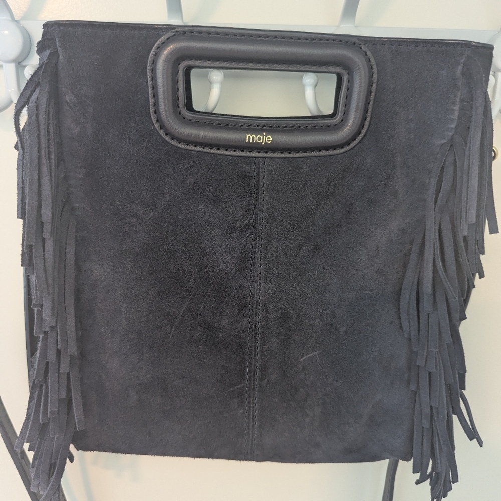 Maje Black Shoulder Bag with Fringe Details